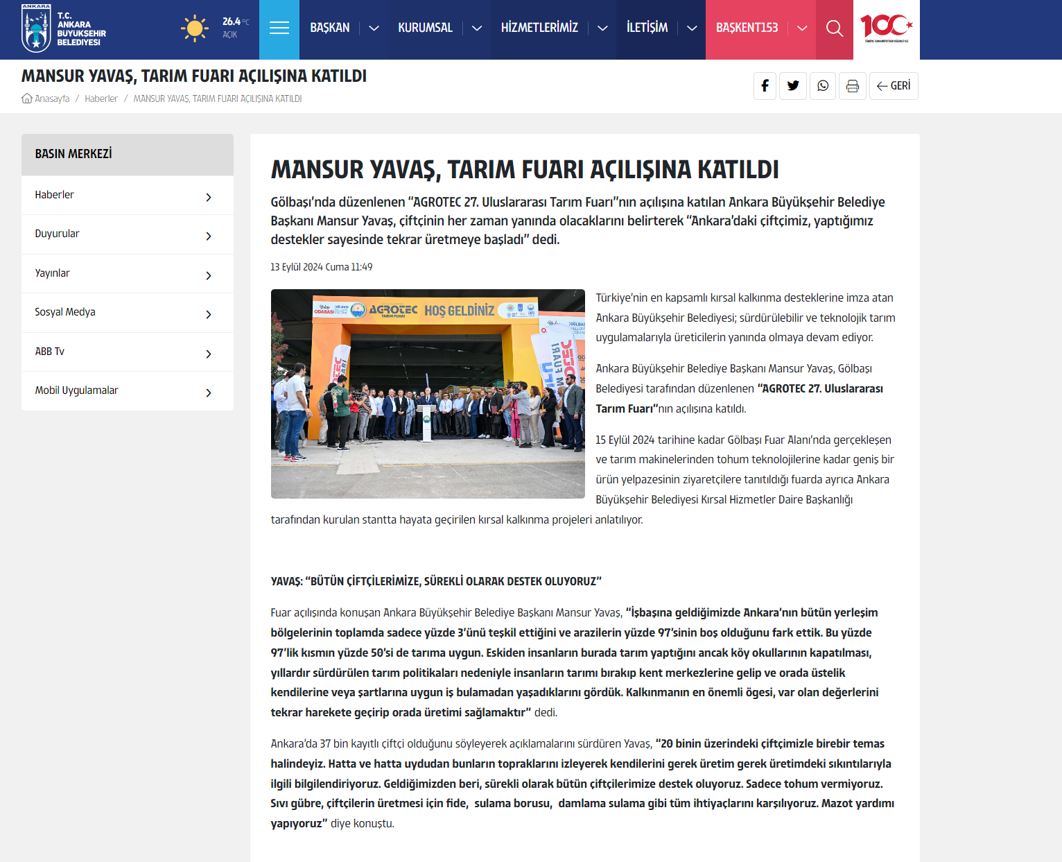 MANSUR YAVAŞ, TARIM FUARI AÇILIŞINA KATILDI